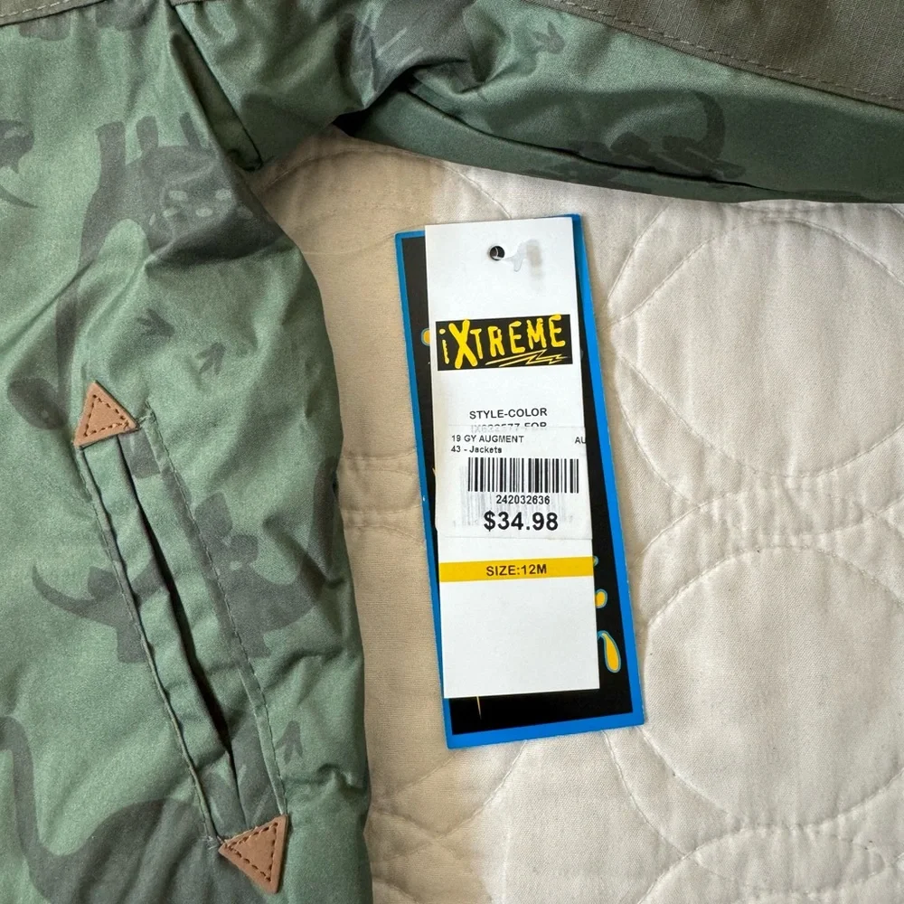 NWT Xtreme 12M Water Resistant Fleece Lined Dinosaur Jacket